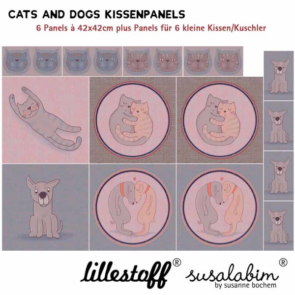 Baumwollgewebe Lillestoff Panel Cats and Dogs Kissen