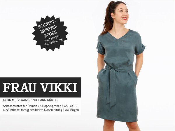 Studio Schnittreif Frau Vikki Vicky lockeres Kleid mit V-Ausschnitt