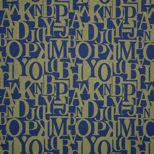 Viskosejersey Buchstaben Schrift oliv dunkelblau