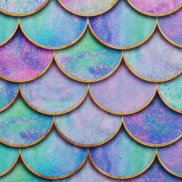 Baumwollgewebe MERMAID mit türkis-blauen, gold schimmernden Schuppen