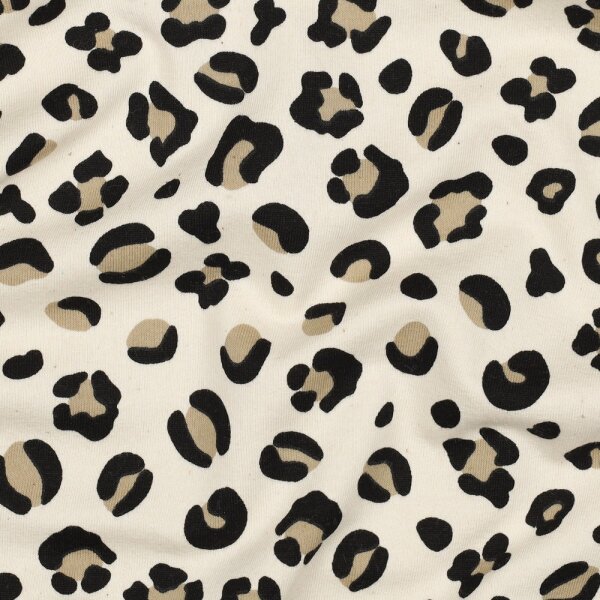 French Terry geraut Leoprint natur mit schwarz und beige