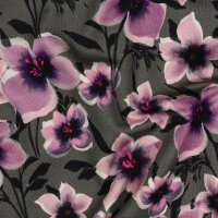 French Terry Blumen violett khaki