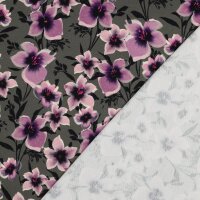 French Terry Blumen violett khaki