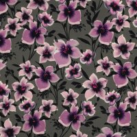 French Terry Blumen violett khaki