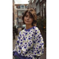 French Terry Blumen violett khaki