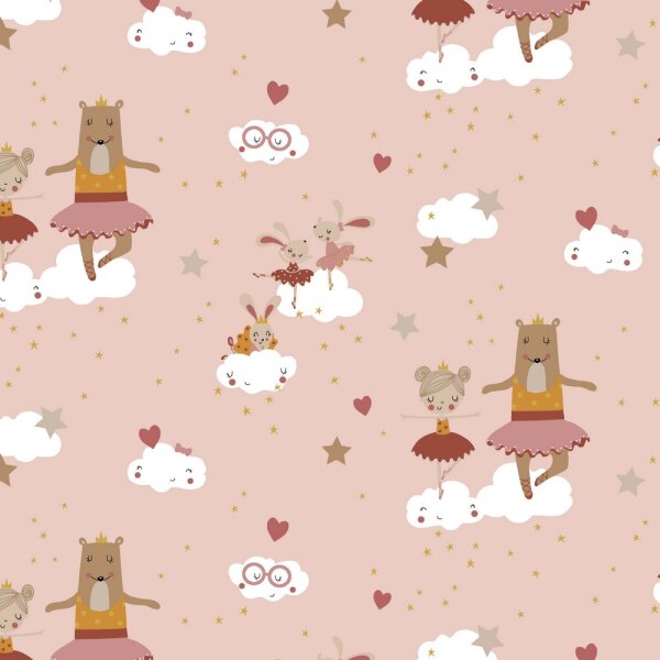 Baumwollgewebe Ballerinas + Bären Puder Rosa