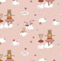 Baumwollgewebe Ballerinas + Bären Puder Rosa