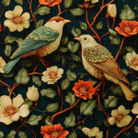 French Terry Vögel mit Blumenranken