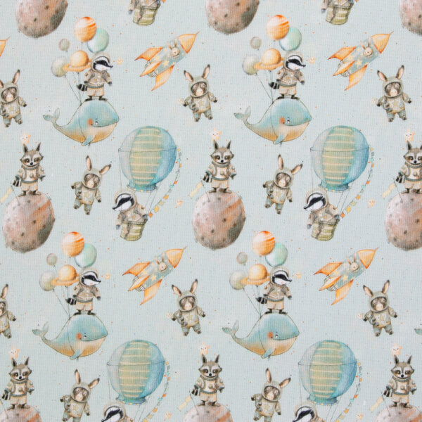 Waffeljersey MAJA Tiere Weltraum Mint