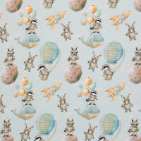 Waffeljersey MAJA Tiere Weltraum Mint