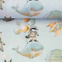 Waffeljersey MAJA Tiere Weltraum Mint