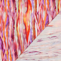 Viskosegewebe mit bunten Strichen Pink